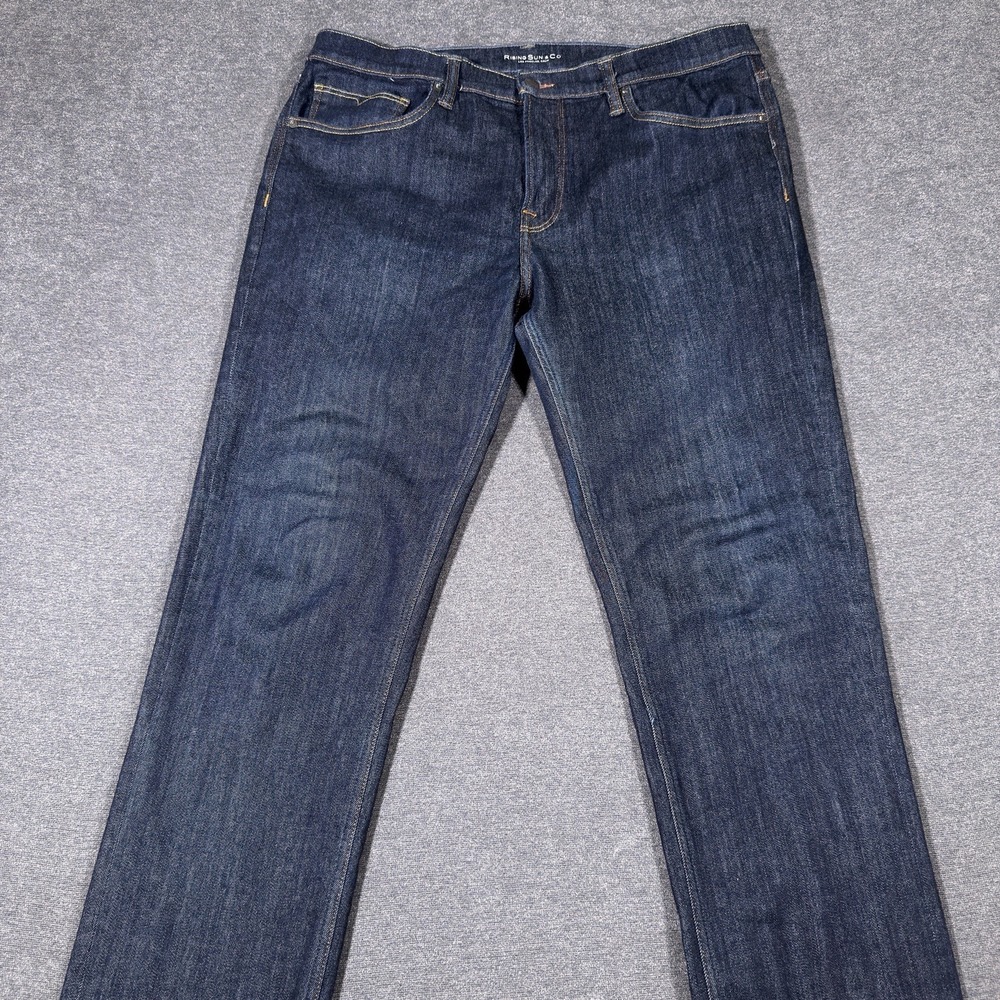 Rising Sun & Co Denim Jeans Mens 36x34 Blue Dark Wash Grunge Slim Straight Fit